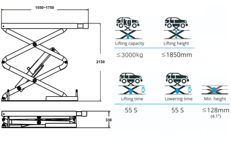 Ножничный подъемник электрогидравлический заглубляемый на 3 тонны TS-1104